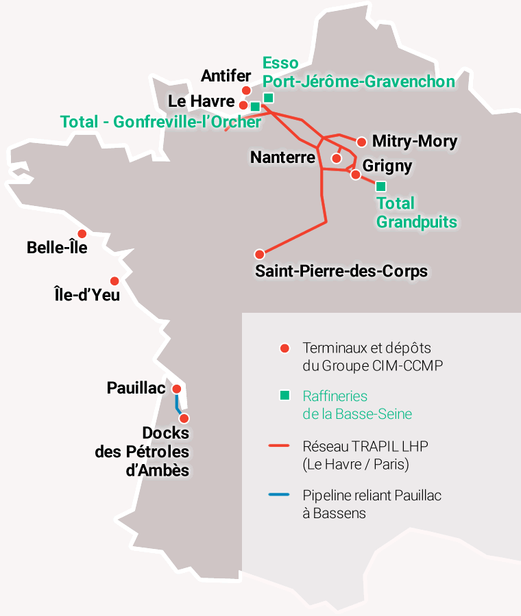 Carte des connexions logistiques de CIM et CCMP